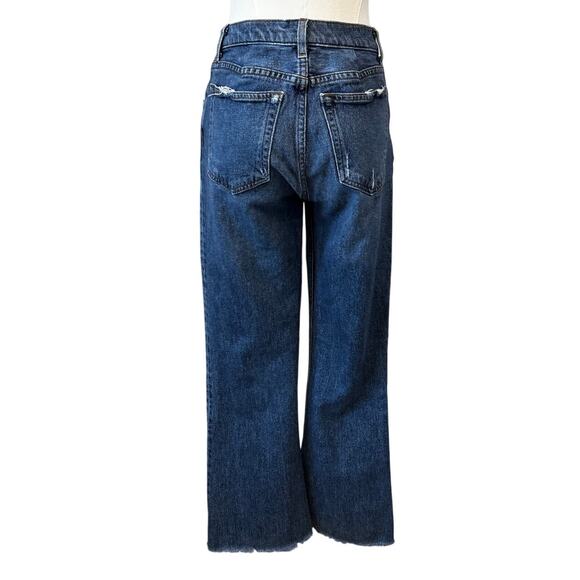 REFORMATION Women's Blue Cropped Flood Kasai High Waist Raw Hem Jeans Size 27 - Picture 2 of 11